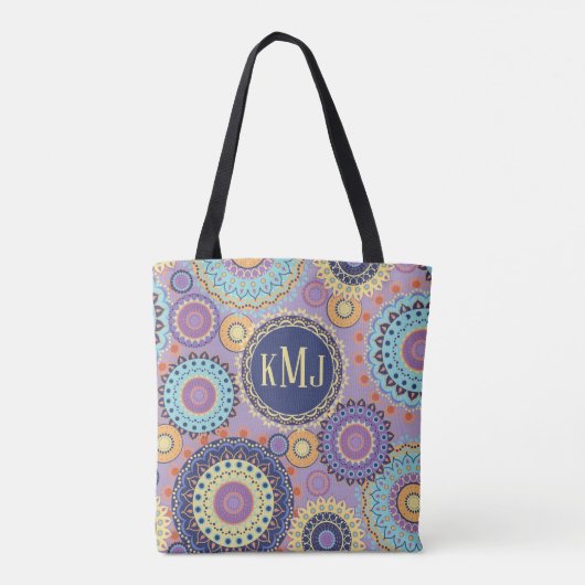 Modern kleurrijk Chic Monogrammed Mandala Pattern Tote Bag (Achterkant)