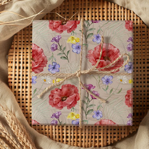 Modern kleurrijk en beige Wildflower Patroon Inpakpapier Vel