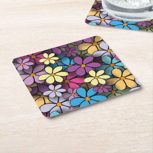 Modern kleurrijk Floral Pattern Kartonnen Onderzetters (Schuin)