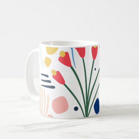 Modern Kleurrijk Foliage Bloemen Patroon Wit Koffiemok (Voorkant links)