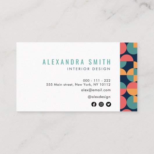 modern kleurrijk geometrisch interieurontwerp visitekaartje (Achterkant)