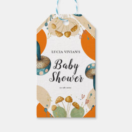 Modern kleurrijk geometrisch paddenstoel Baby show Cadeaulabel