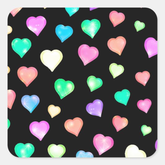 Modern kleurrijk hartpatroon vierkante sticker (Voorkant)