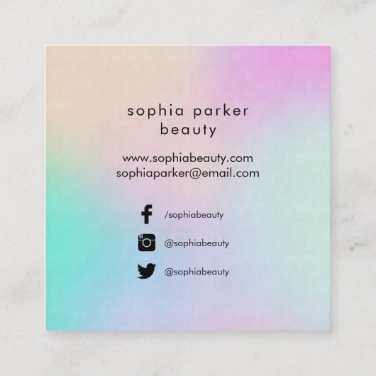 Modern kleurrijk holografisch | Sociale media Vierkante Visitekaartje (Achterkant)