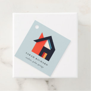 Modern Kleurrijk Huis Logo Realtor Blauw Rood Sina Bedankjes Labels