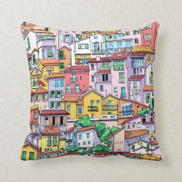 Modern kleurrijk huizenbouwpatroon kussen