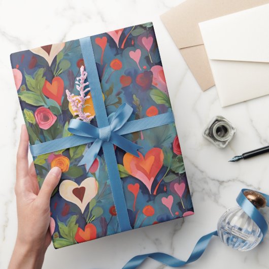 Modern kleurrijk Ik hou van je harten patroon Cadeaupapier (Geschenken)