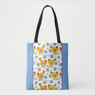 Modern kleurrijk kippenontwerp tote bag