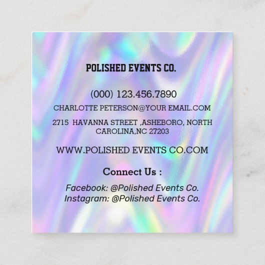 Modern kleurrijk klein holografisch vierkante visitekaartje (Achterkant)