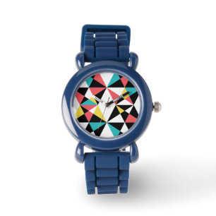 Modern, kleurrijk, leuk, trendy, geometrisch patro horloge