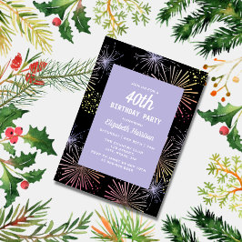 Modern Kleurrijk Leuk Vuurwerk Zwart Verjaardag Kaart