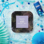 Modern Kleurrijk Leuk Vuurwerk Zwart Verjaardag Papieren Bordje (Feest)