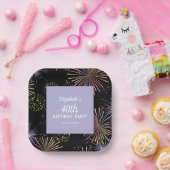 Modern Kleurrijk Leuk Vuurwerk Zwart Verjaardag Papieren Bordje (Feest)