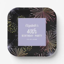 Modern Kleurrijk Leuk Vuurwerk Zwart Verjaardag Papieren Bordje