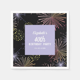 Modern Kleurrijk Leuk Vuurwerk Zwart Verjaardag Servet