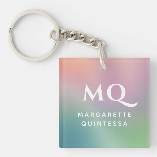 Modern kleurrijk pastelwit monogram Initiaal Sleutelhanger (Voorkant)
