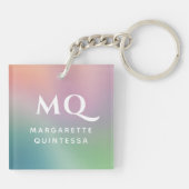 Modern kleurrijk pastelwit monogram Initiaal Sleutelhanger (Achterkant)