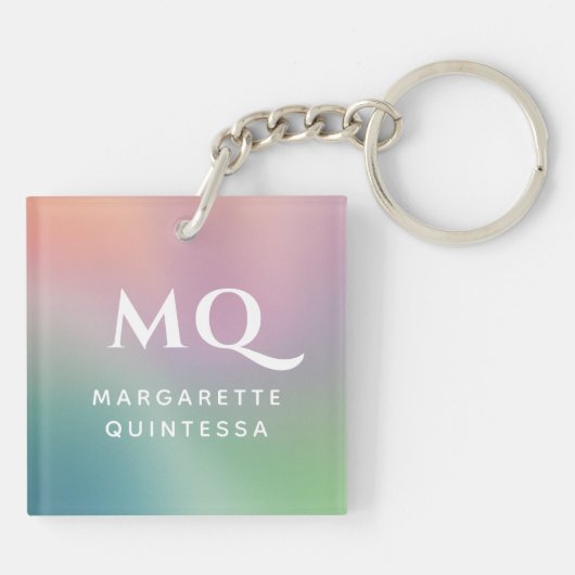 Modern kleurrijk pastelwit monogram Initiaal Sleutelhanger (Achterkant)