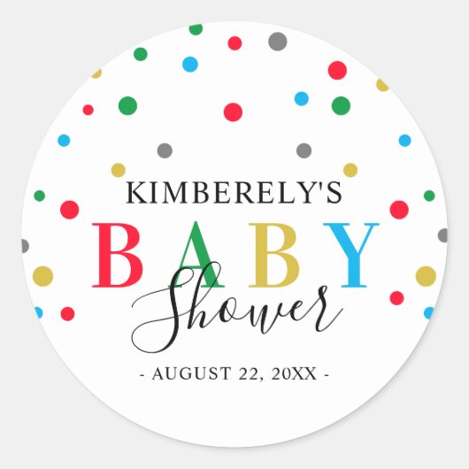 Modern kleurrijk poka Dot Unisex Baby shower Ronde Sticker (Voorkant)