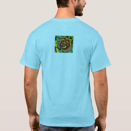 Modern kleurrijk psychedelisch roos t-shirt (Achterkant)