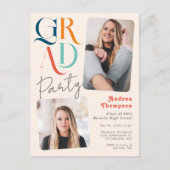 Modern kleurrijk Retro Two Photo Afstuderen Uitnodiging Briefkaart (Voorkant)