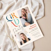 Modern kleurrijk Retro Two Photo Afstuderen Uitnodiging Briefkaart