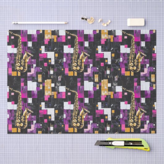 Modern kleurrijk saxofoonpatroon tissuepapier (Craft)
