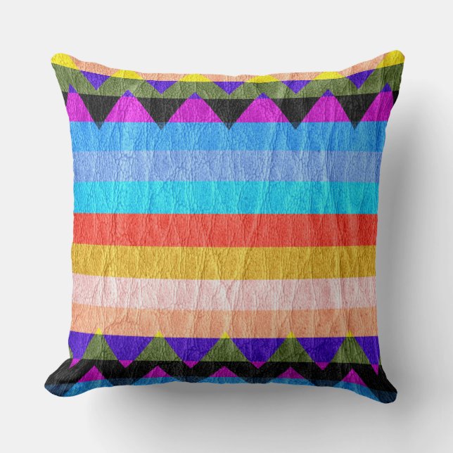 Modern kleurrijk streep chevron leer kussen (Voorkant)