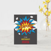 Modern kleurrijk stripboek KAPOW Pop Art Birthday Kaart (Gele Bloem)