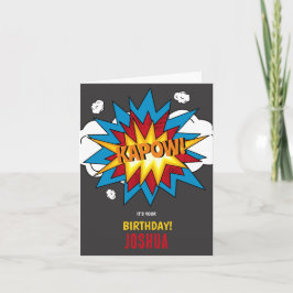 Modern kleurrijk stripboek KAPOW Pop Art Birthday Kaart