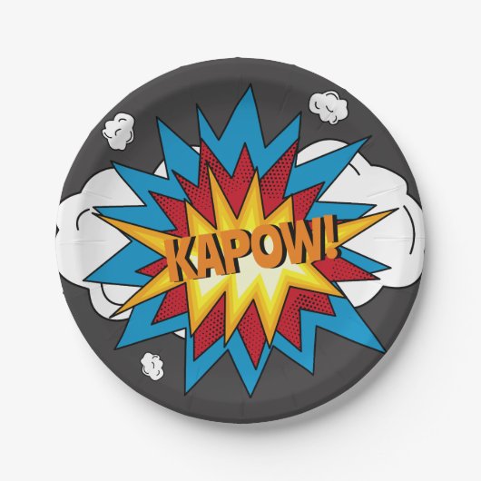 Modern kleurrijk stripboek KAPOW Pop Art Papieren Bordje (Voorkant)