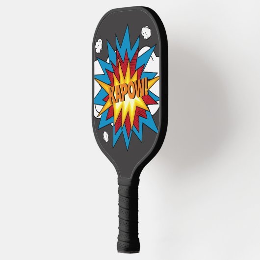 Modern kleurrijk stripboek KAPOW Pop Art Pickleball Paddle (Links)