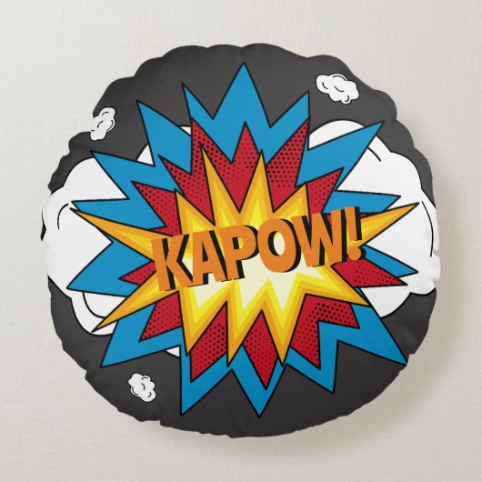 Modern kleurrijk stripboek KAPOW Pop Art Rond Kussen (Voorkant)