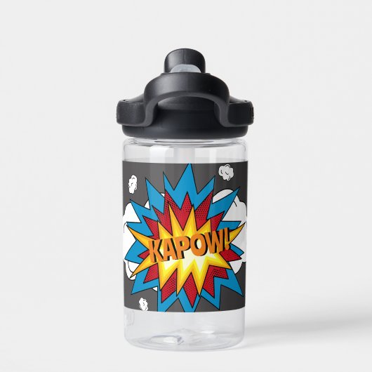 Modern kleurrijk stripboek KAPOW Pop Art Waterfles (Achterkant)