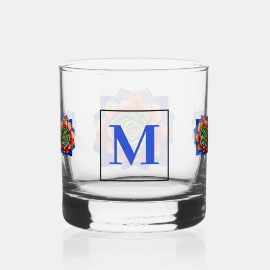 Modern kleurrijk succulent Waterverf monogram Whisky Glas (Voorkant)