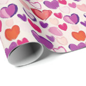 Modern kleurrijk vet roze Paarse hartenpatroon Cadeaupapier (Rol Hoek)