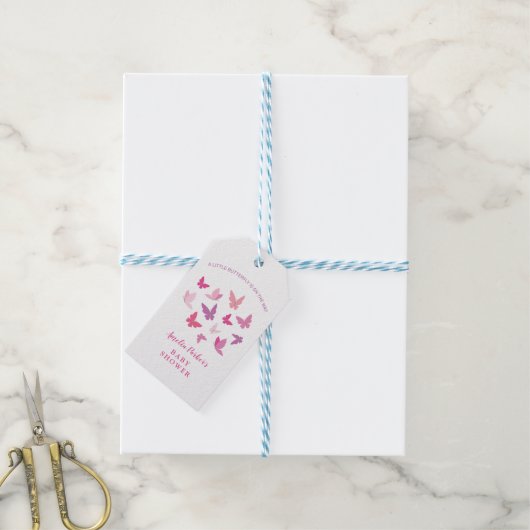 Modern kleurrijk vlinders Baby shower Cadeaulabel (Met Touw)