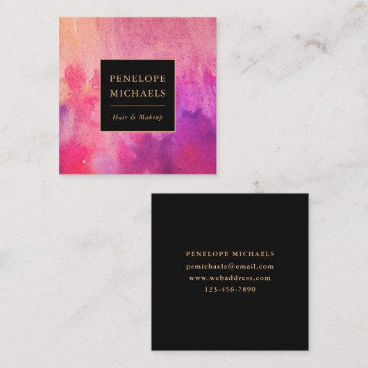 Modern kleurrijk Waterverf vierkant Visitekaartje (Voorkant / Achterkant)