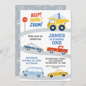 Modern kleurrijk wegvervoer 1e verjaardag kaart (Voorkant / Achterkant)