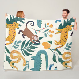 Modern kleurrijk wild dier in het oerwoud l Blauw Fleece Deken