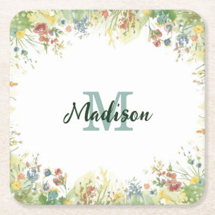 Modern Kleurrijk Wilde Bloem Bloem zomer monogram Kartonnen Onderzetters