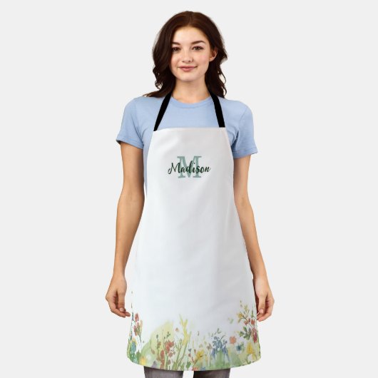 Modern Kleurrijk Wilde Bloem Bloem zomer monogram Schort (Gedragen)