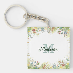 Modern Kleurrijk  Wilde Bloem Bloem zomer monogram Sleutelhanger