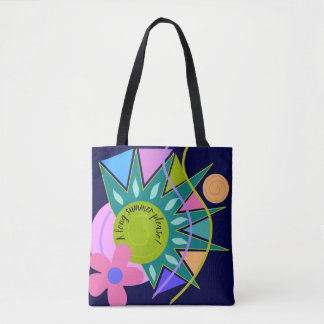 Modern kleurrijk zomerontwerp met aangepaste tekst tote bag