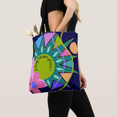 Modern kleurrijk zomerontwerp met aangepaste tekst tote bag (Dichtbij)