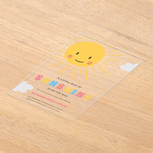 Modern kleurrijk zonneschijn Baby shower Acryl Uitnodigingen (Laagn)