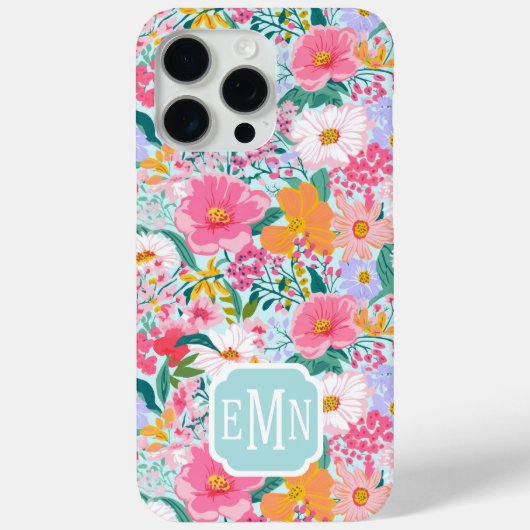 Modern Kleurrijke Bloementuin Monogram Case-Mate iPhone Case (Achterkant)