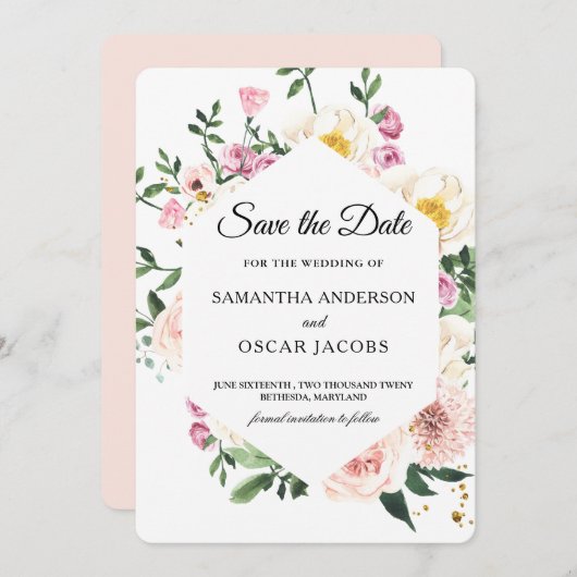 Modern kleurrijke Floral Save The Date (Voorkant / Achterkant)