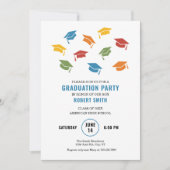 Modern Kleurrijke Petten Afstuderen Uitnodiging (Voorkant)