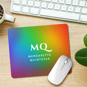 Modern kleurrijke regenboog wit monogram Initiaal Muismat